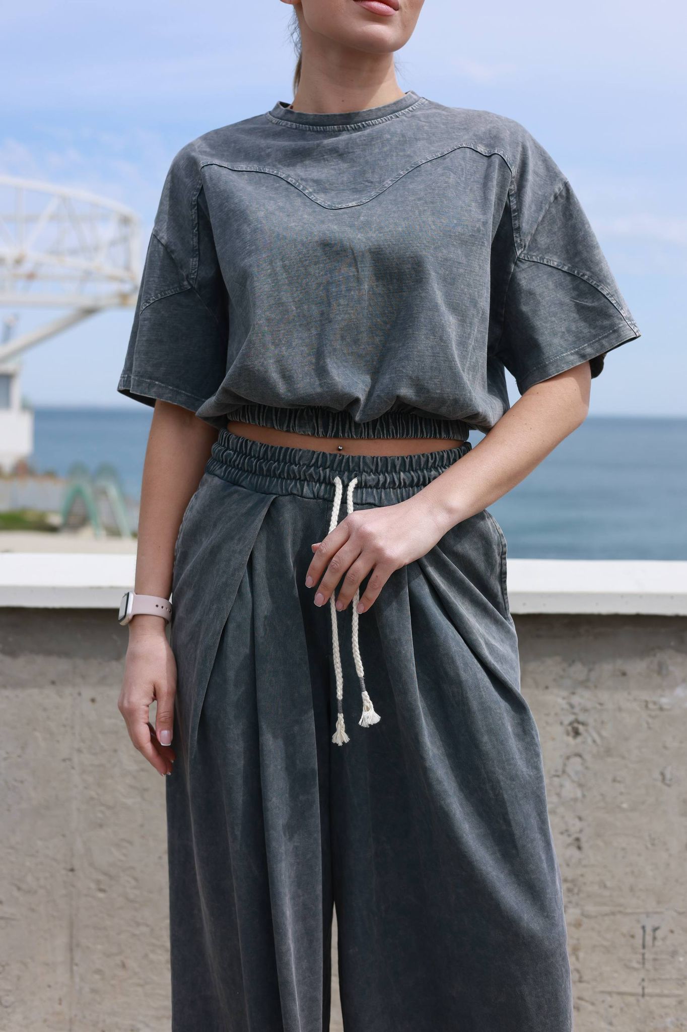 Premium 100% Cotton Co-ord Set - Washed Grey Color -