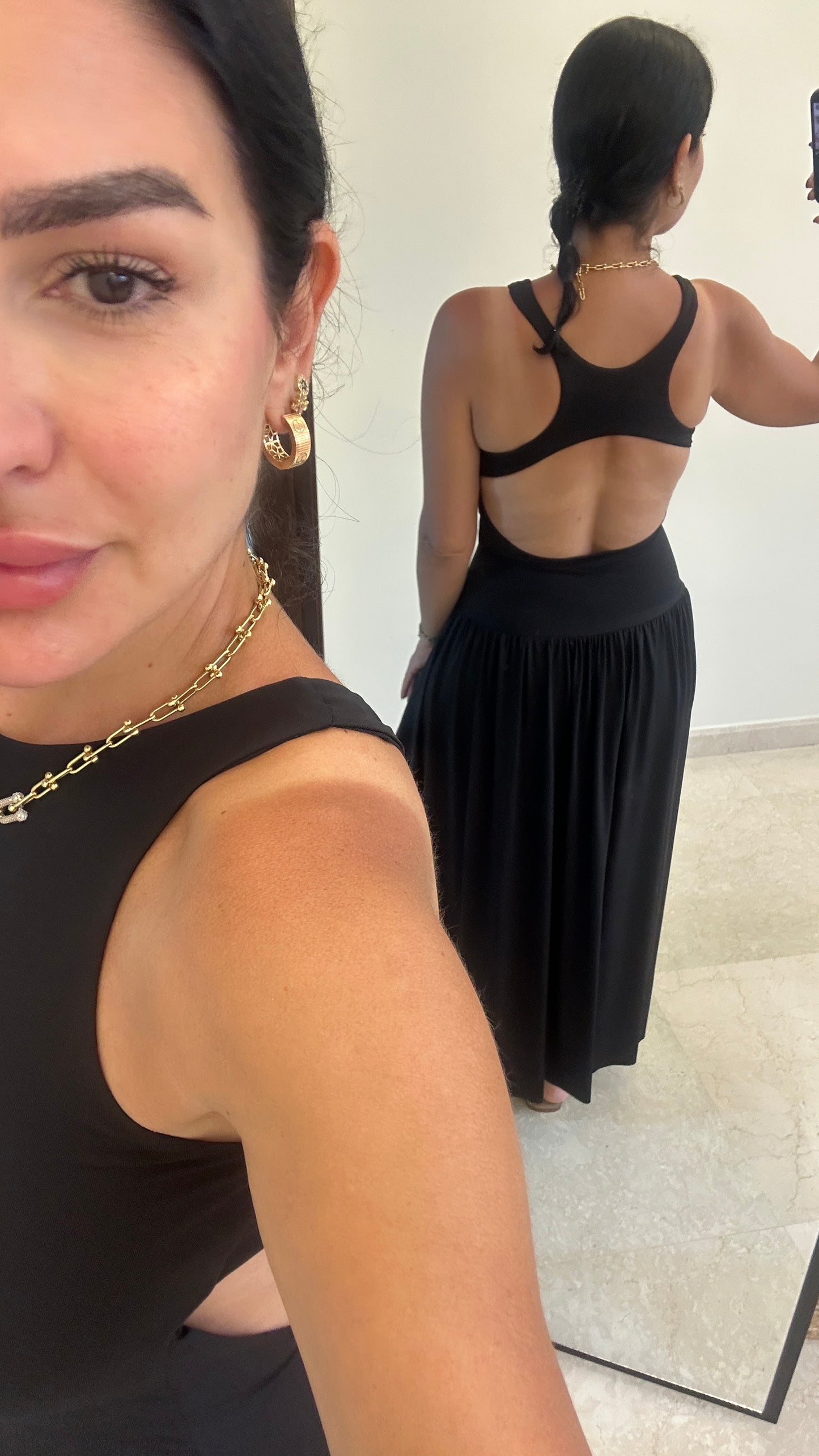 Sienna Gathered Maxi Dress - Black -