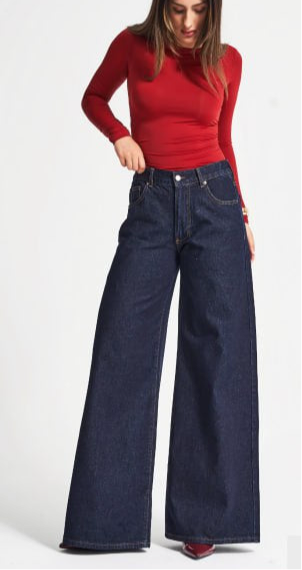 Palazzo Denim Jeans -Dark Blue - Elastic Waist