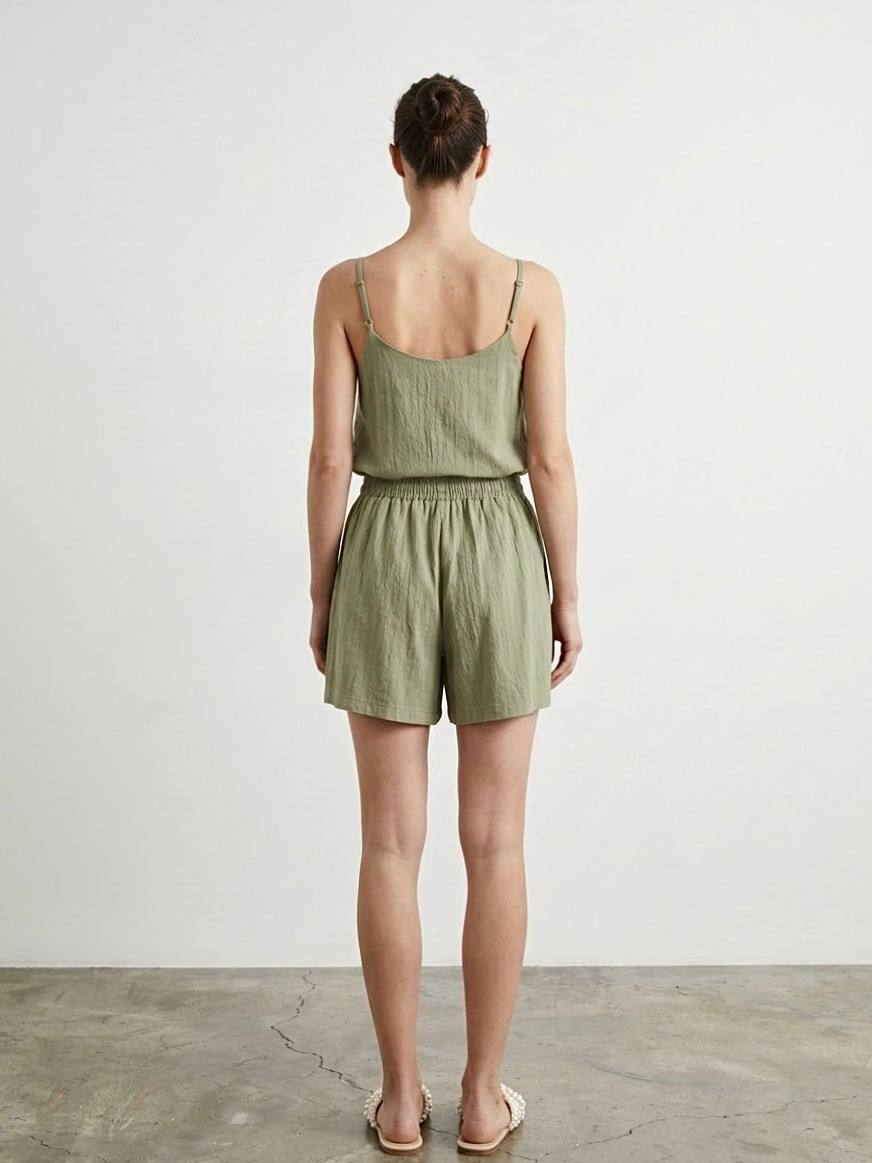 Maya Textured Linen-Blend Cami & Short Set