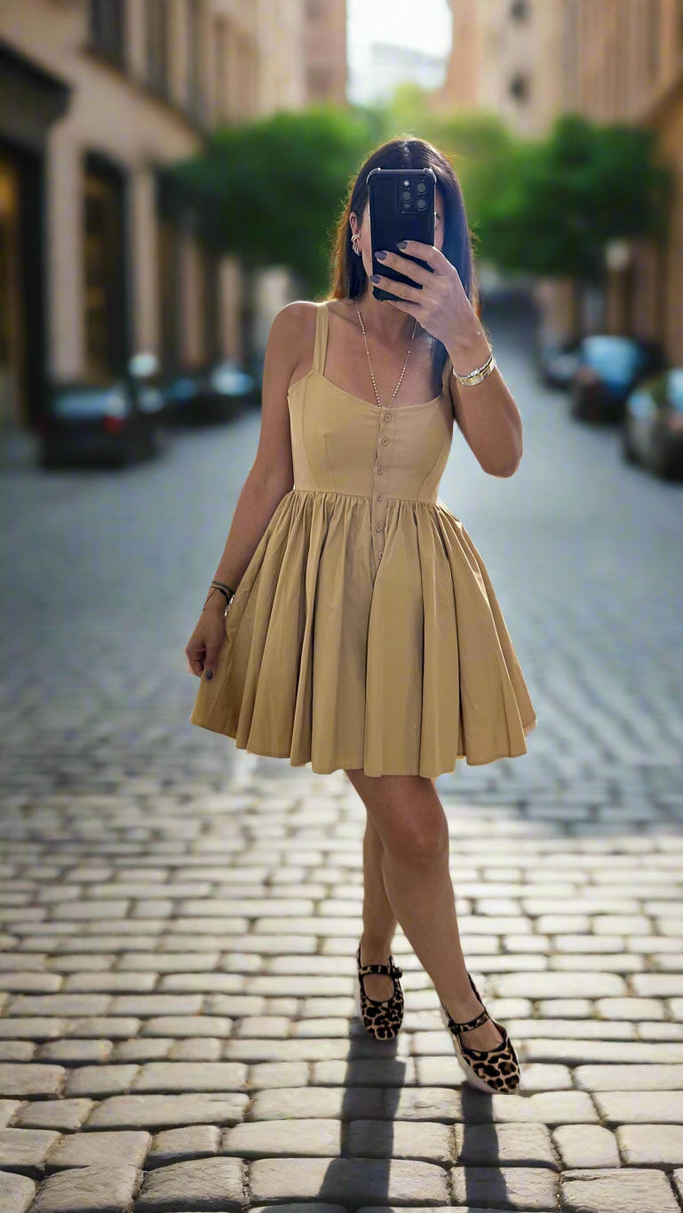 Corset-Style Button-Front Mini Dress ✨Camel Beige
