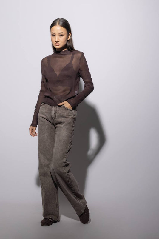 This Sheer Top is the perfect Layering piece has arrived- Brown Color -