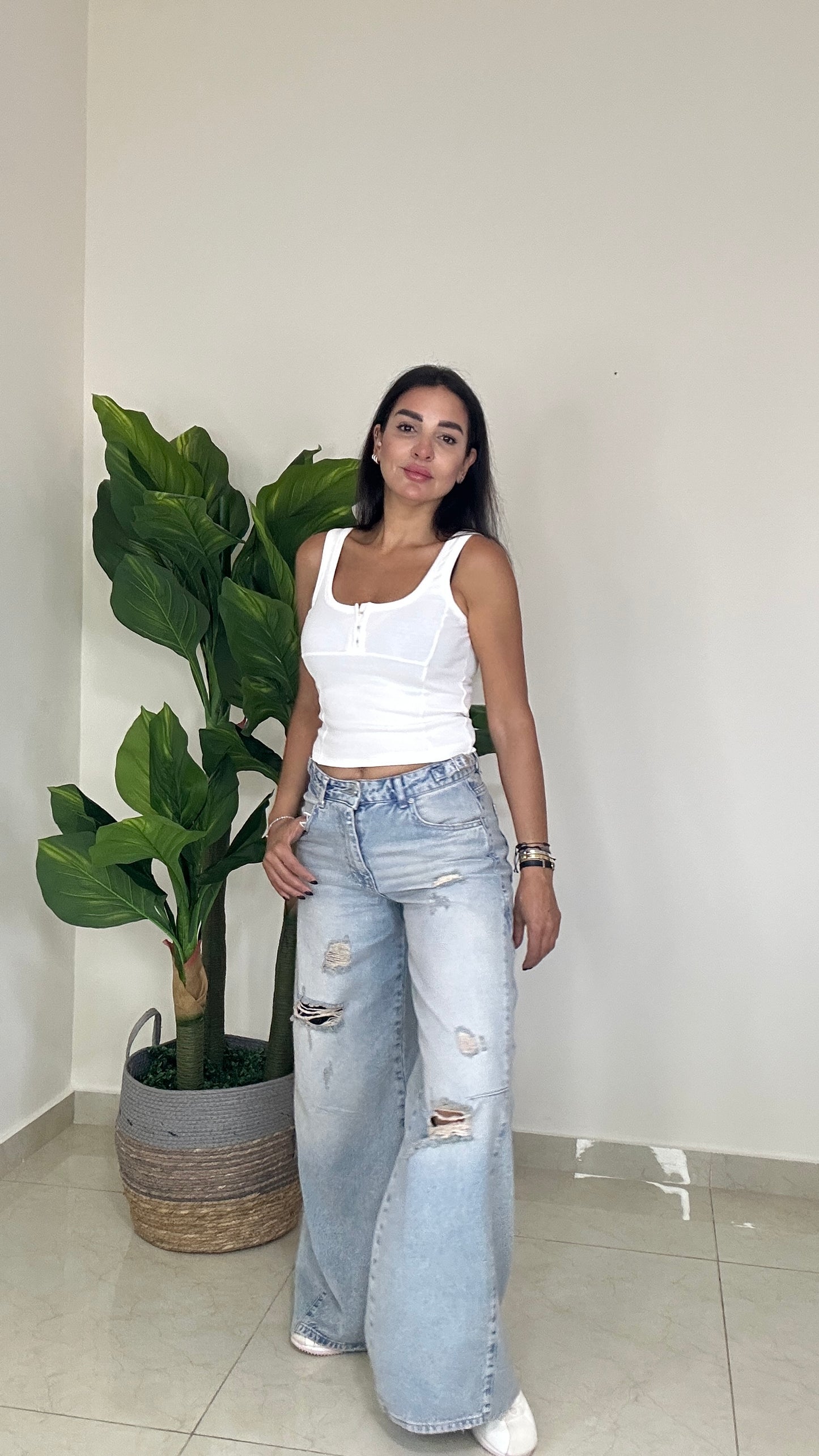 Ripped Jeans - washed beige - wide Leg