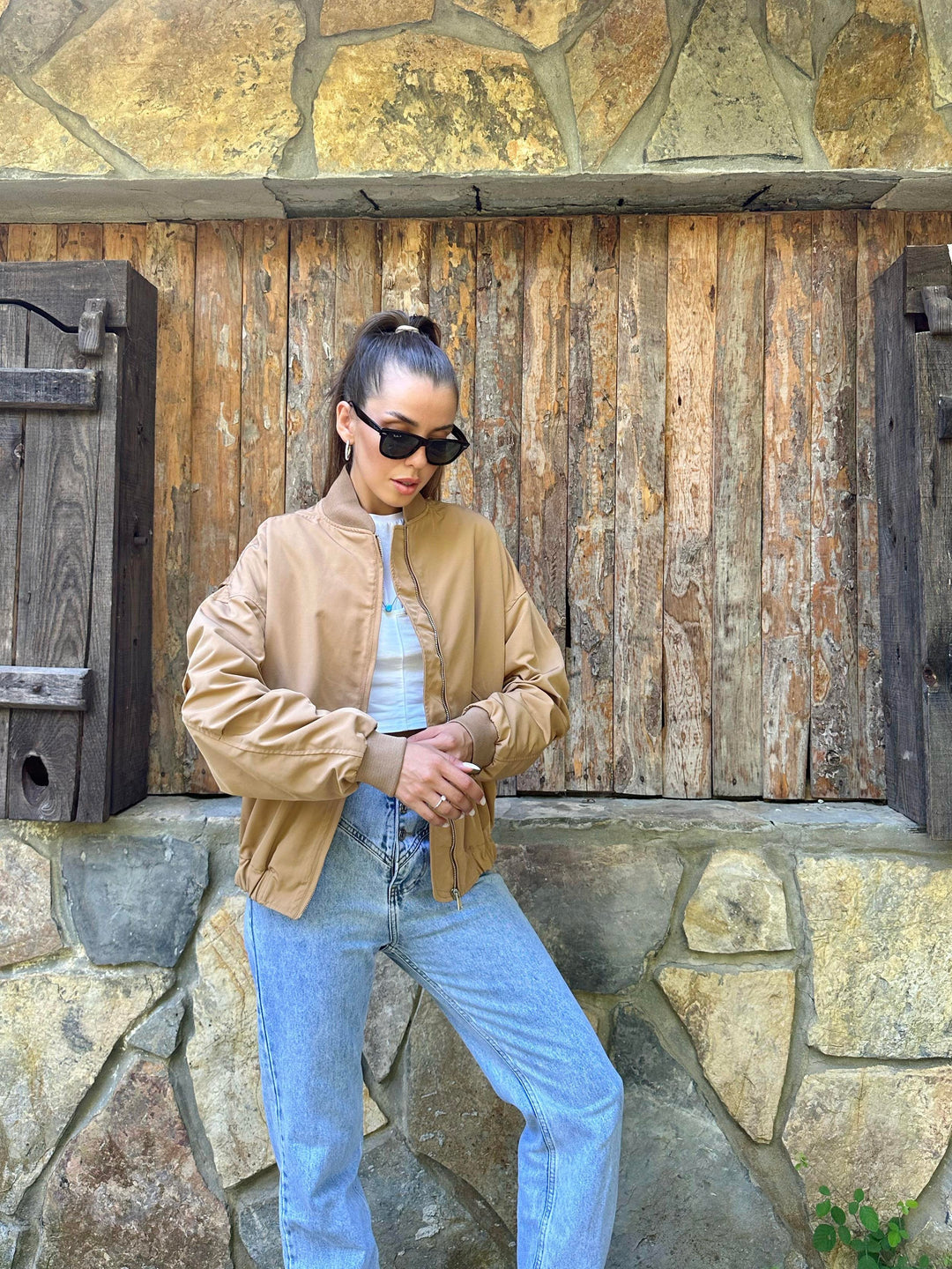 Oversize Bomber Jacket -Camel Color - Oversized