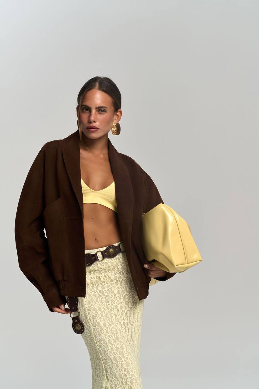 Our new suede bomber is a limited edition piece that’s flying off the shelves. Soft, structured, and stunning - Brown Jacket -