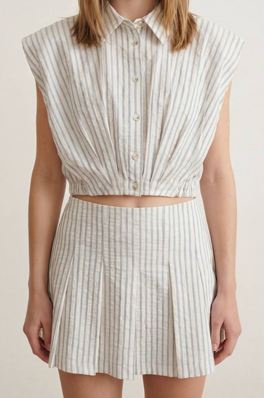 Mia Striped Button-Down Skort Set