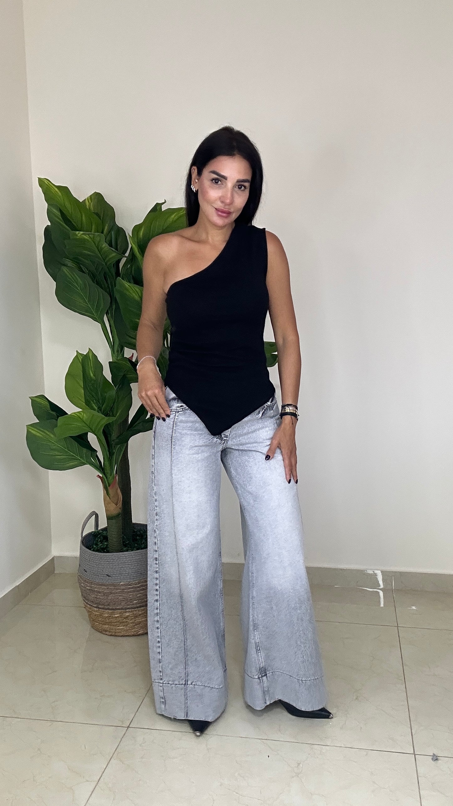 Grey Denim Jeans - Palazzo -