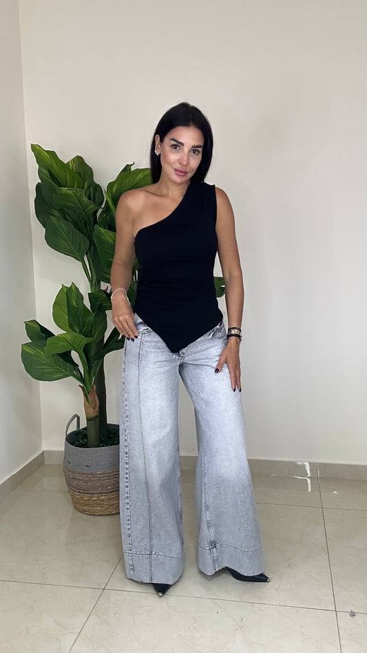 Grey Denim Jeans - Palazzo -