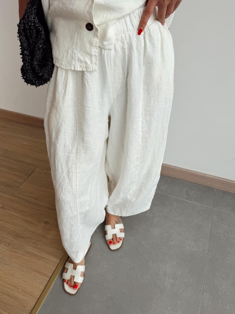 The Resort Halter & Wide-Leg Linen Set in White Color