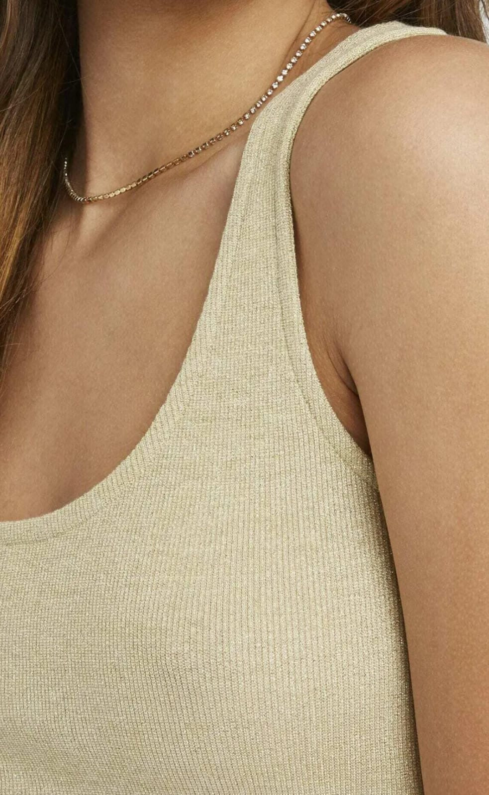 Shimmer Scoop-Neck Knit Tank Top -Gold Color -