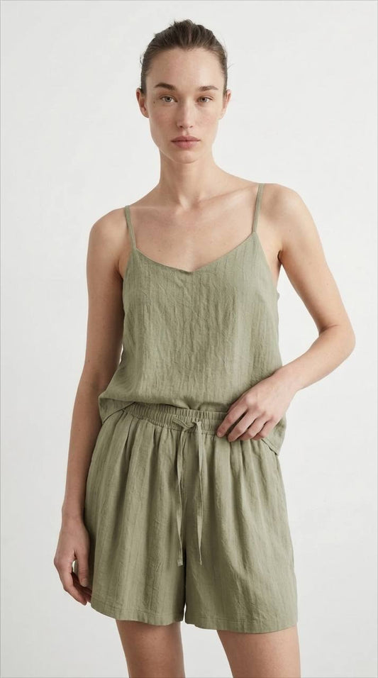 Maya Textured Linen-Blend Cami & Short Set