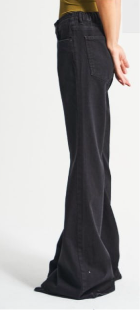 Flared Denim Jeans -Black Color - Elastic Waist