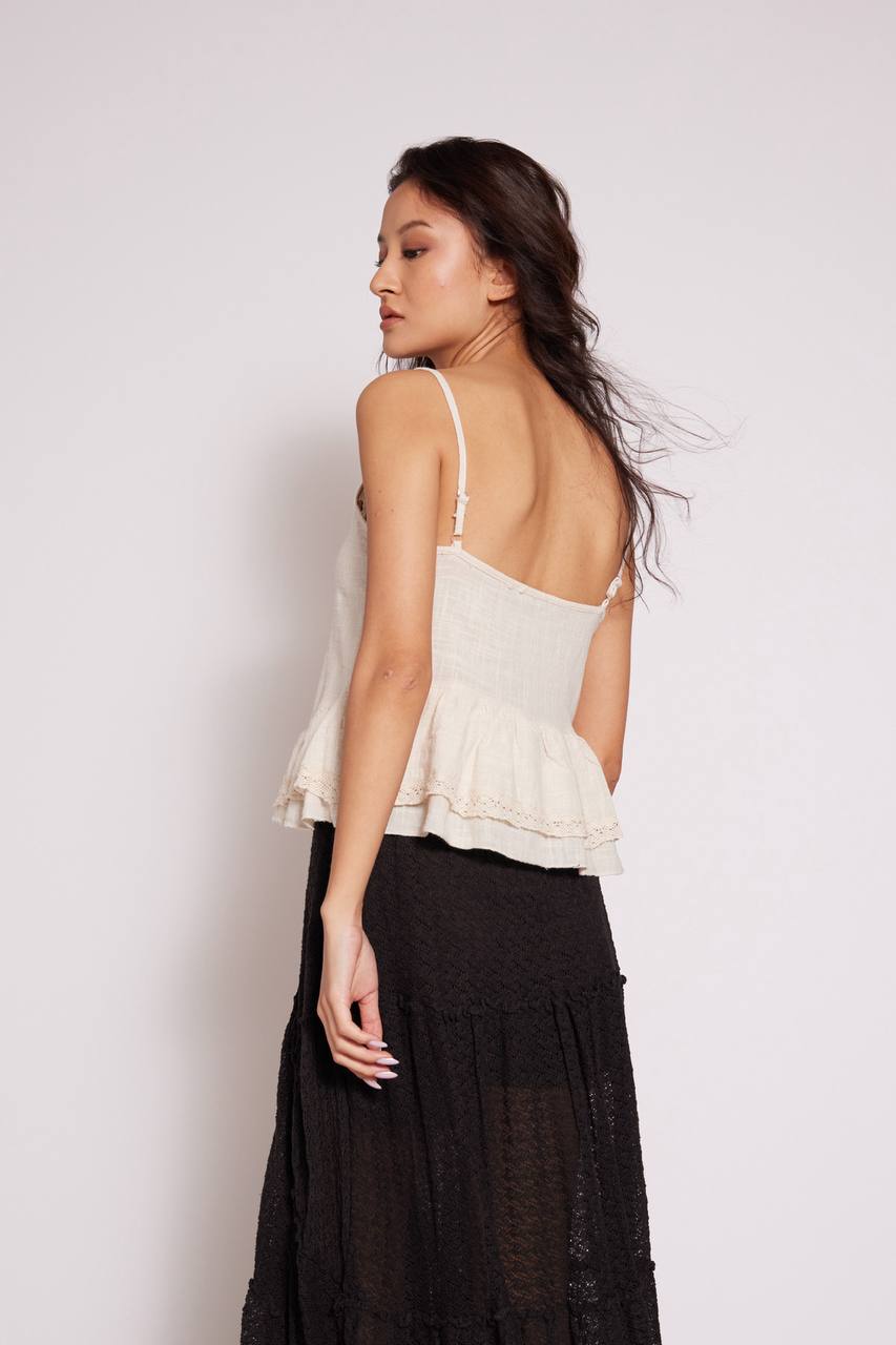 Lace-Trim Tiered Peplum Cami - Beige Color -