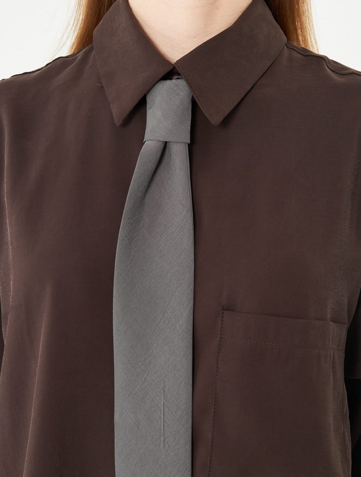 Oversized Brown Shirt with contrast Tie in Grey