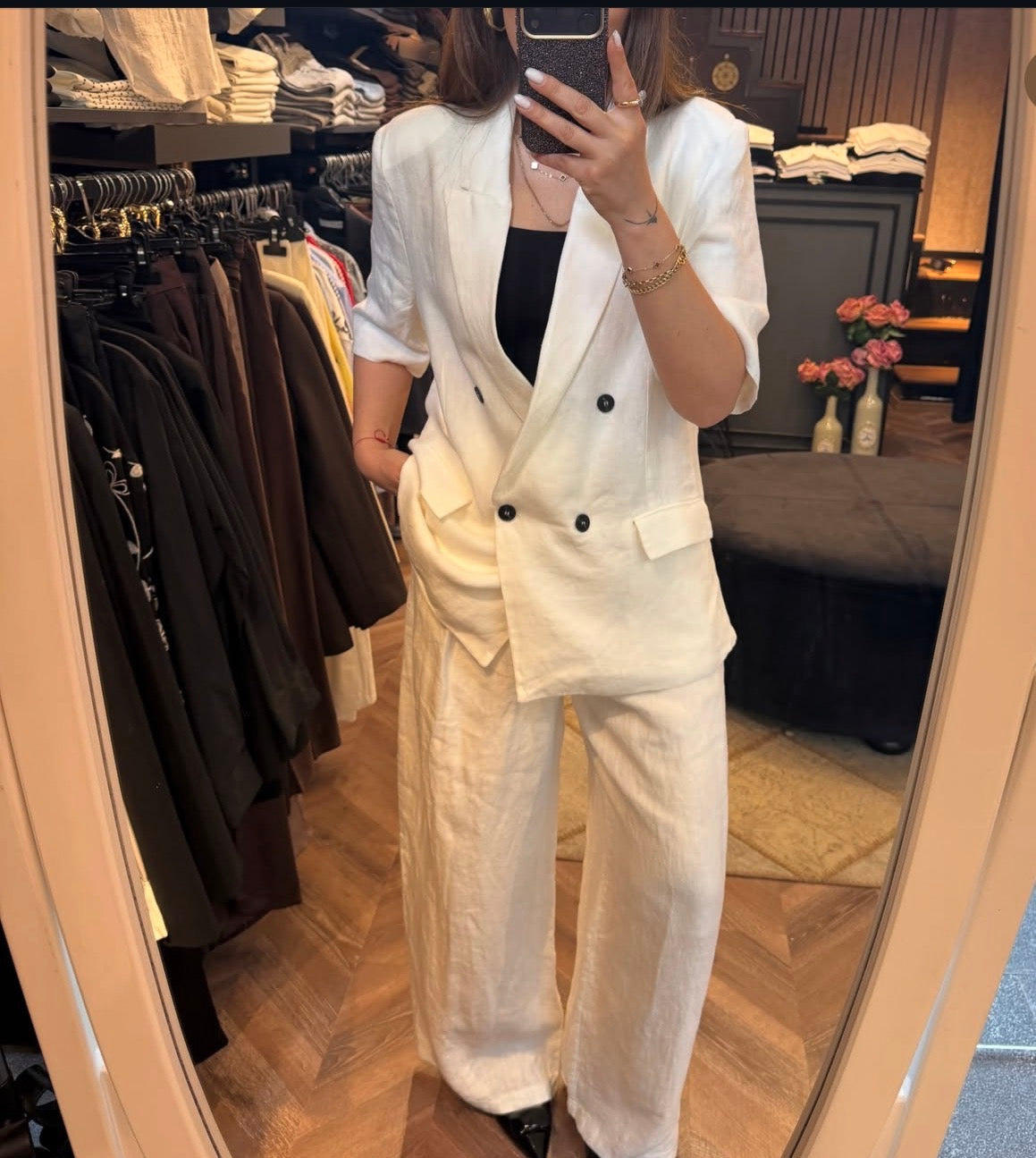 Monaco Short-Sleeve Blazer & Wide-Leg Trouser Set