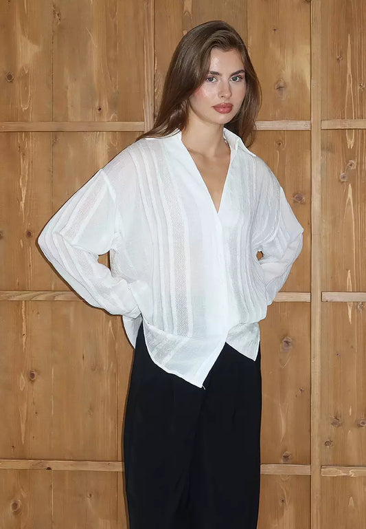 The Cloud-Stripe Blouse - white color - fit S to XL