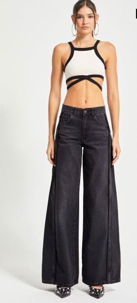 Black/Grey Denim Palazzo Jeans - 100% Cotton