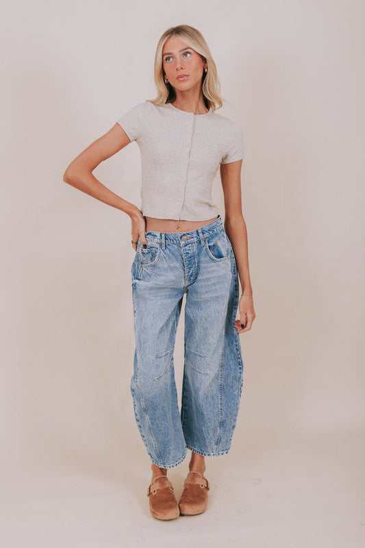 Barrel Denim Jeans - mid rise - washed blue -