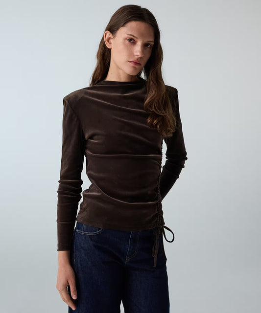Ipekyol Velvet High-Neck Top with Side Ruched Drawstring
