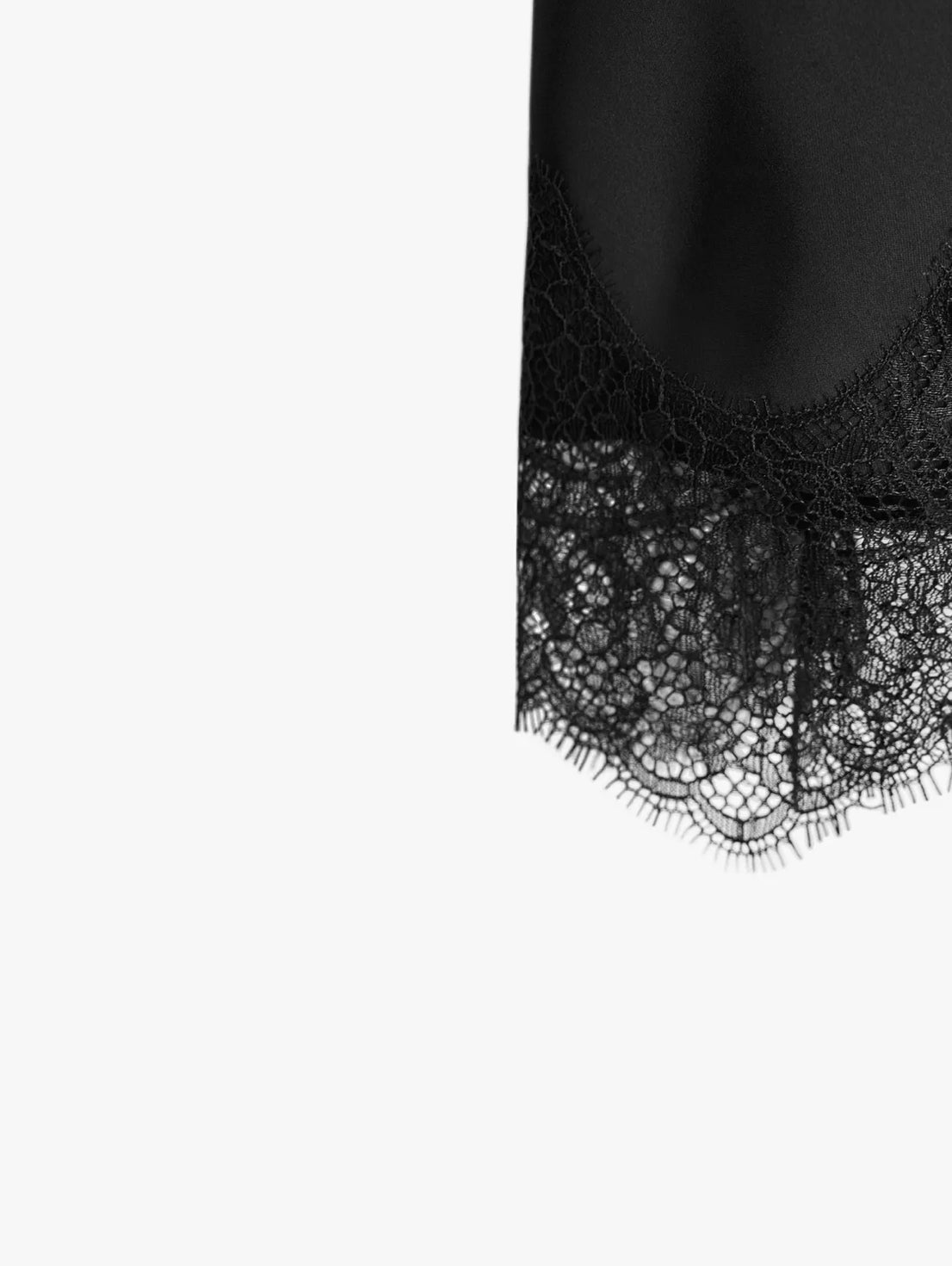 Lace Satin midi Skirt -Elastic Waist-  Black color