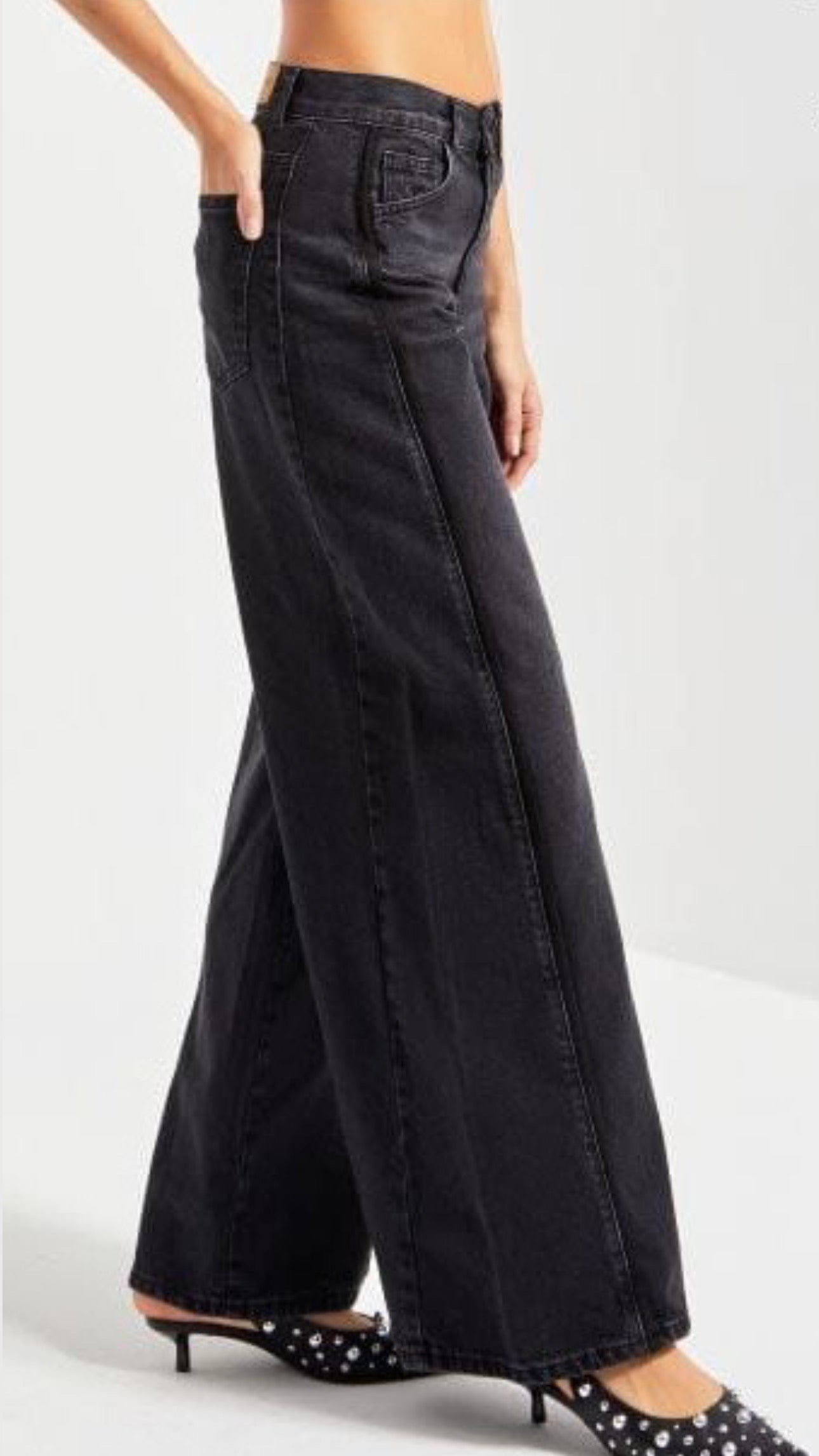 Black/Grey Denim Palazzo Jeans - 100% Cotton