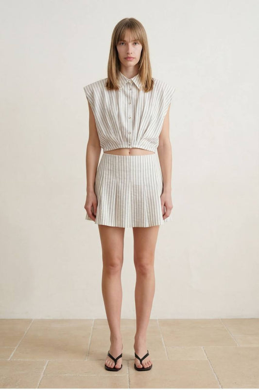 Mia Striped Button-Down Skort Set