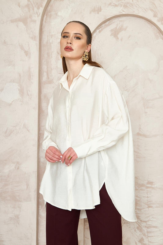 Luxe Soft-Satin Boyfriend Shirt Oversized