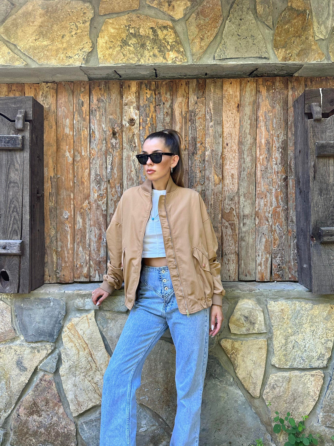 Oversize Bomber Jacket -Camel Color - Oversized