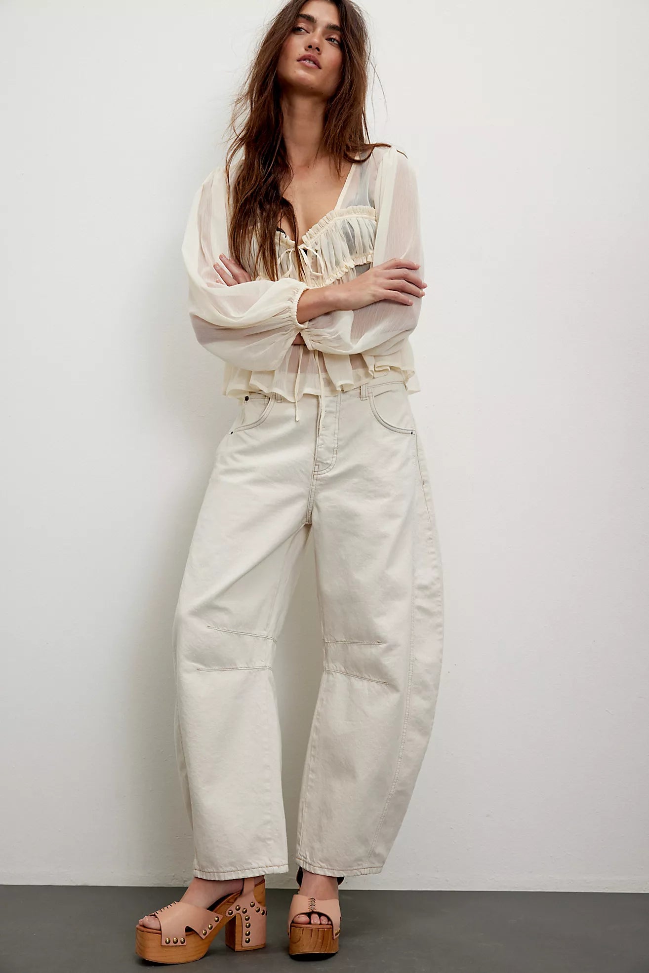Denim Barrel Jeans - White Color