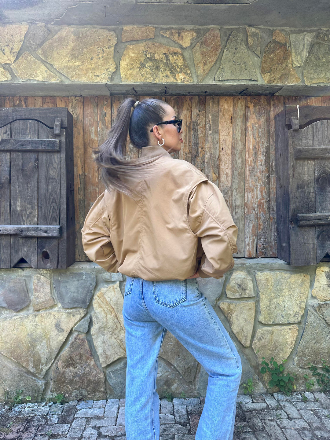 Oversize Bomber Jacket -Camel Color - Oversized