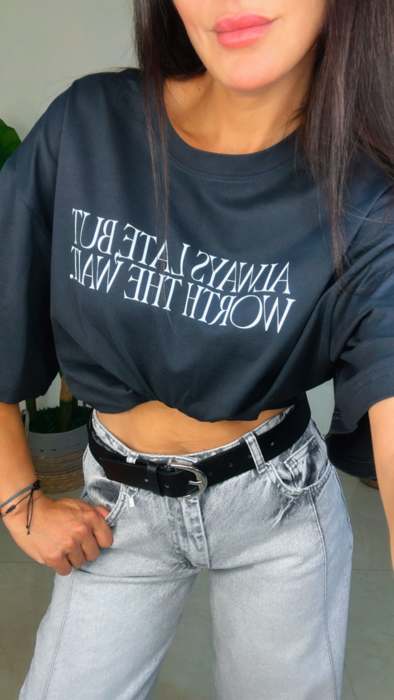 Oversized T-shirt- Grey color - One Size - Fit Size S to XXL