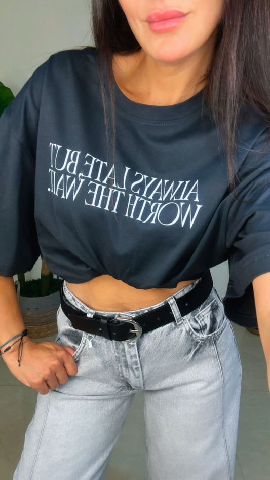 Oversized T-shirt- Grey color - One Size - Fit Size S to XXL