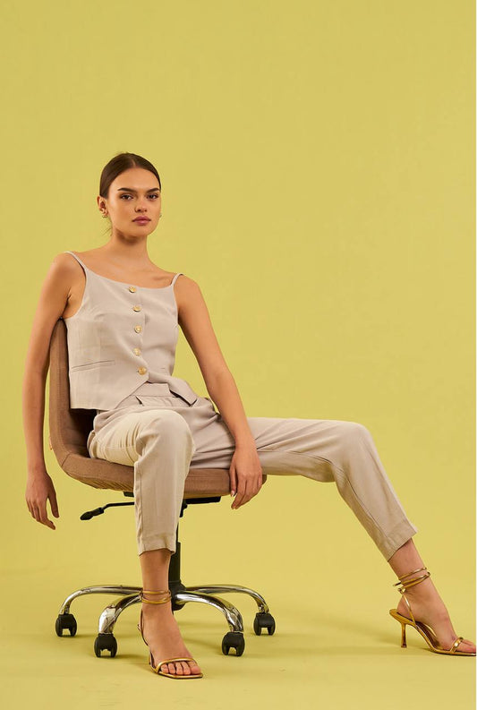 Beige Vest - Gold Bottom