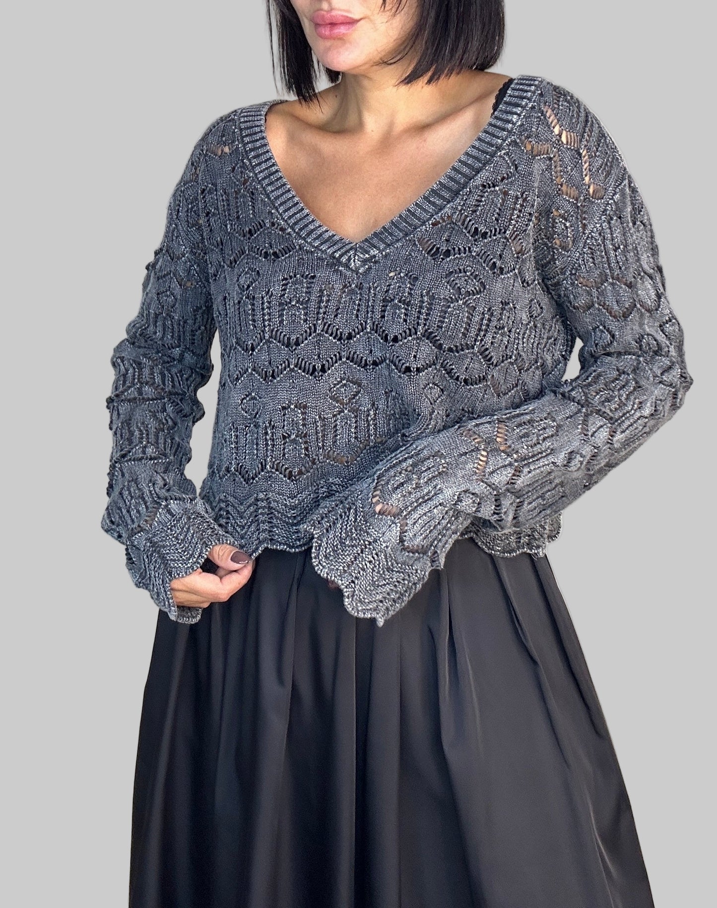 Crochet Pattern Sweater Top - Grey Color -