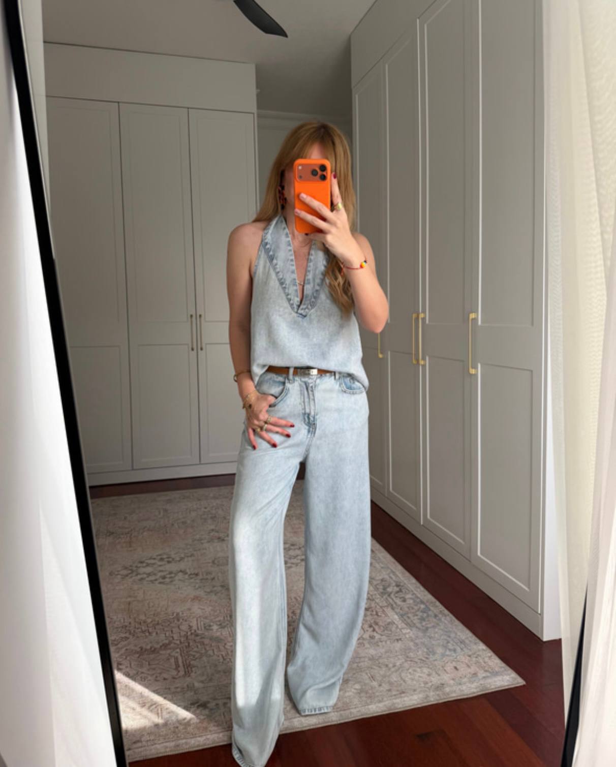 Lola Backless Denim Set - Vest & Wide-Leg Pant -