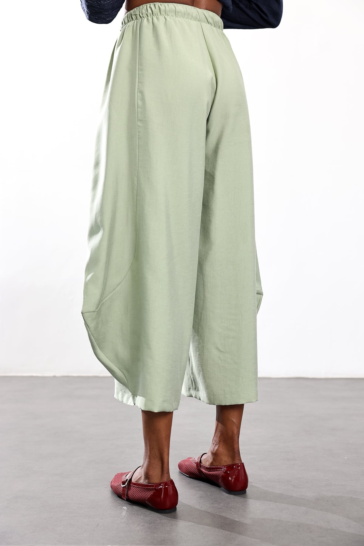 Olive Sage Curved-Silhouette Pants