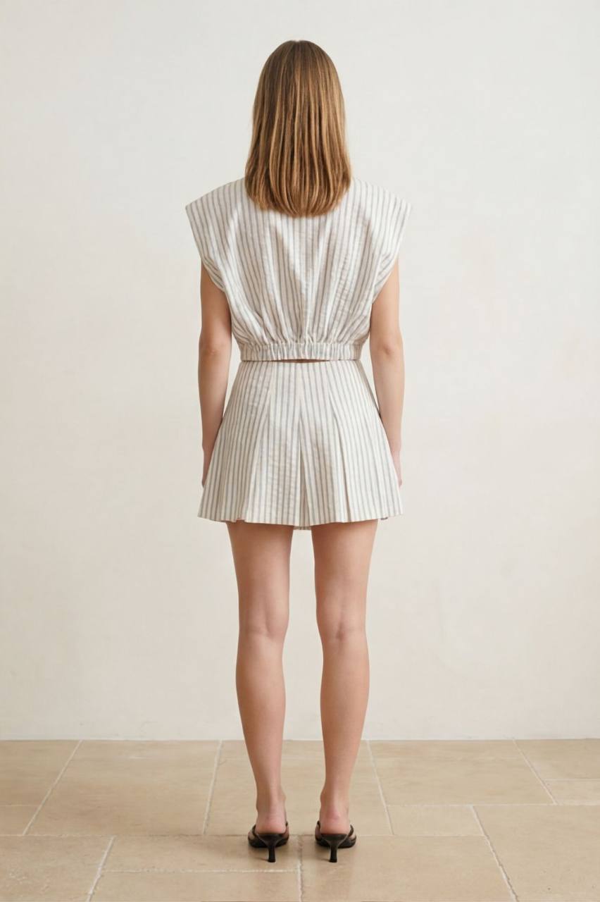 Mia Striped Button-Down Skort Set