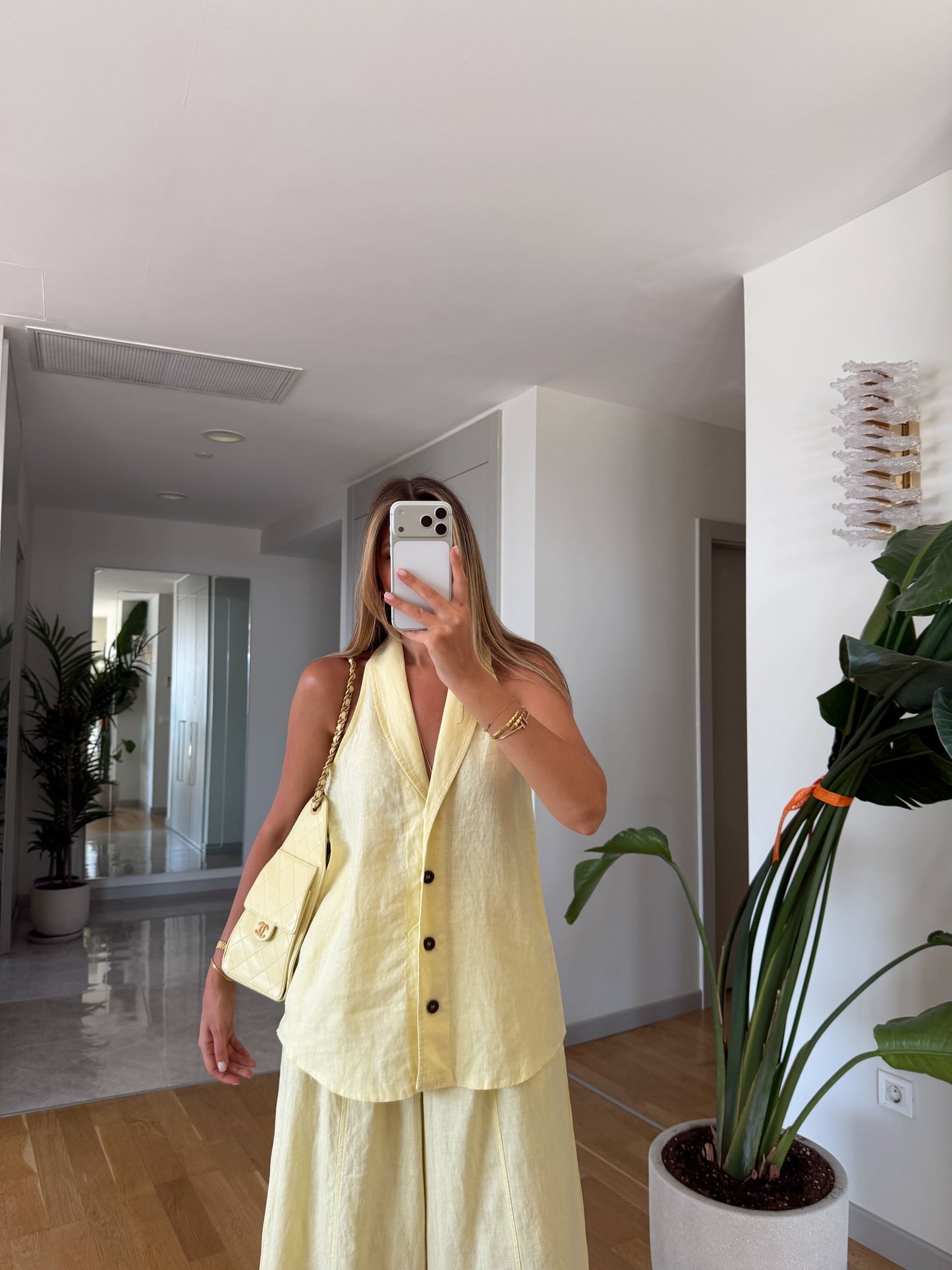 The Resort Halter & Wide-Leg Linen Set in Paste Butter Yellow