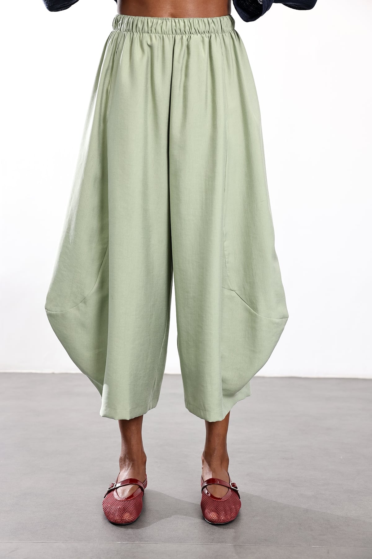 Olive Sage Curved-Silhouette Pants