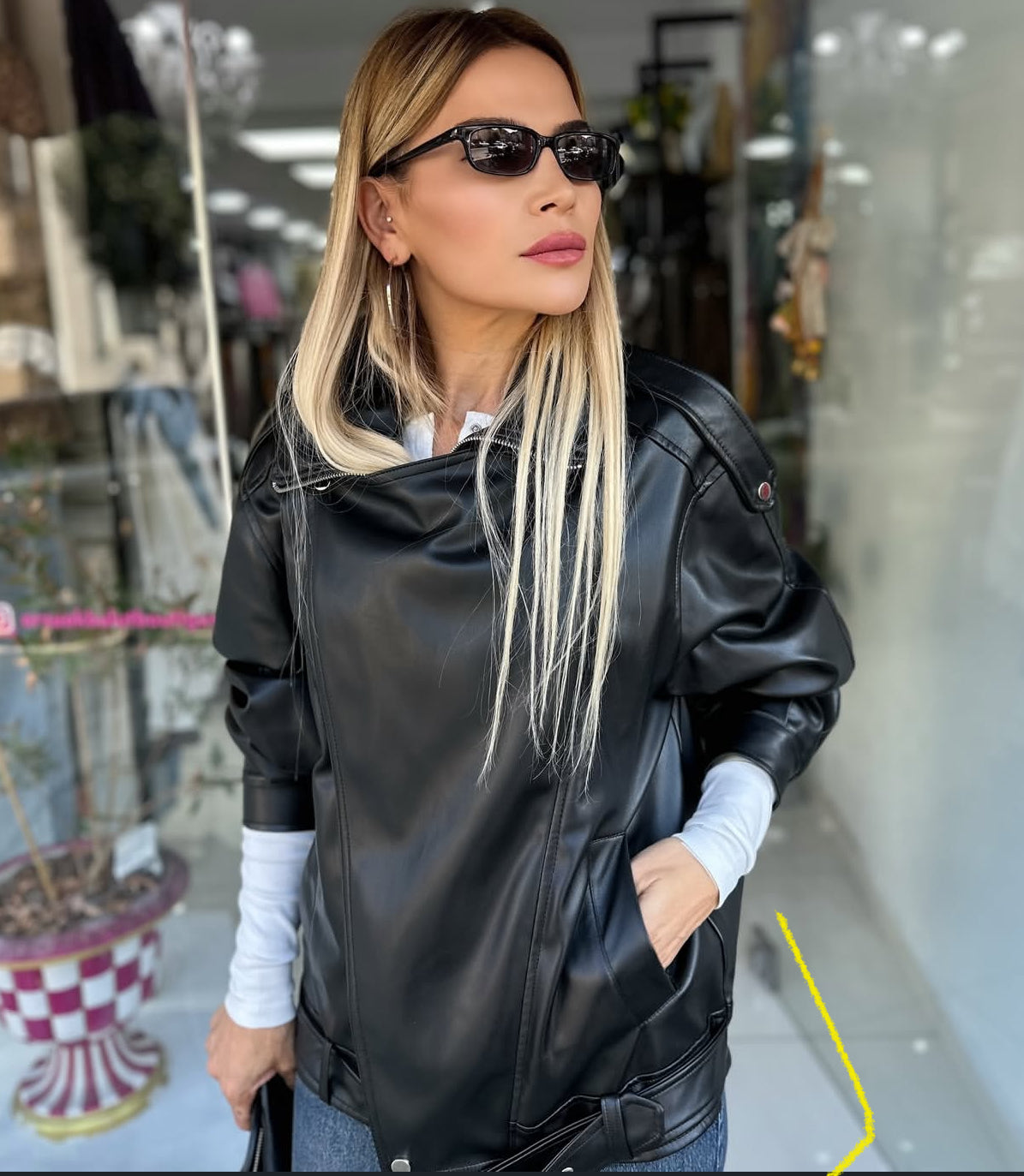 Faux Leather Jacket - Black Color - Oversized