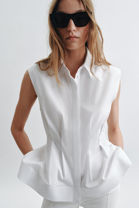 The Sculpted Peplum Shirt White Color