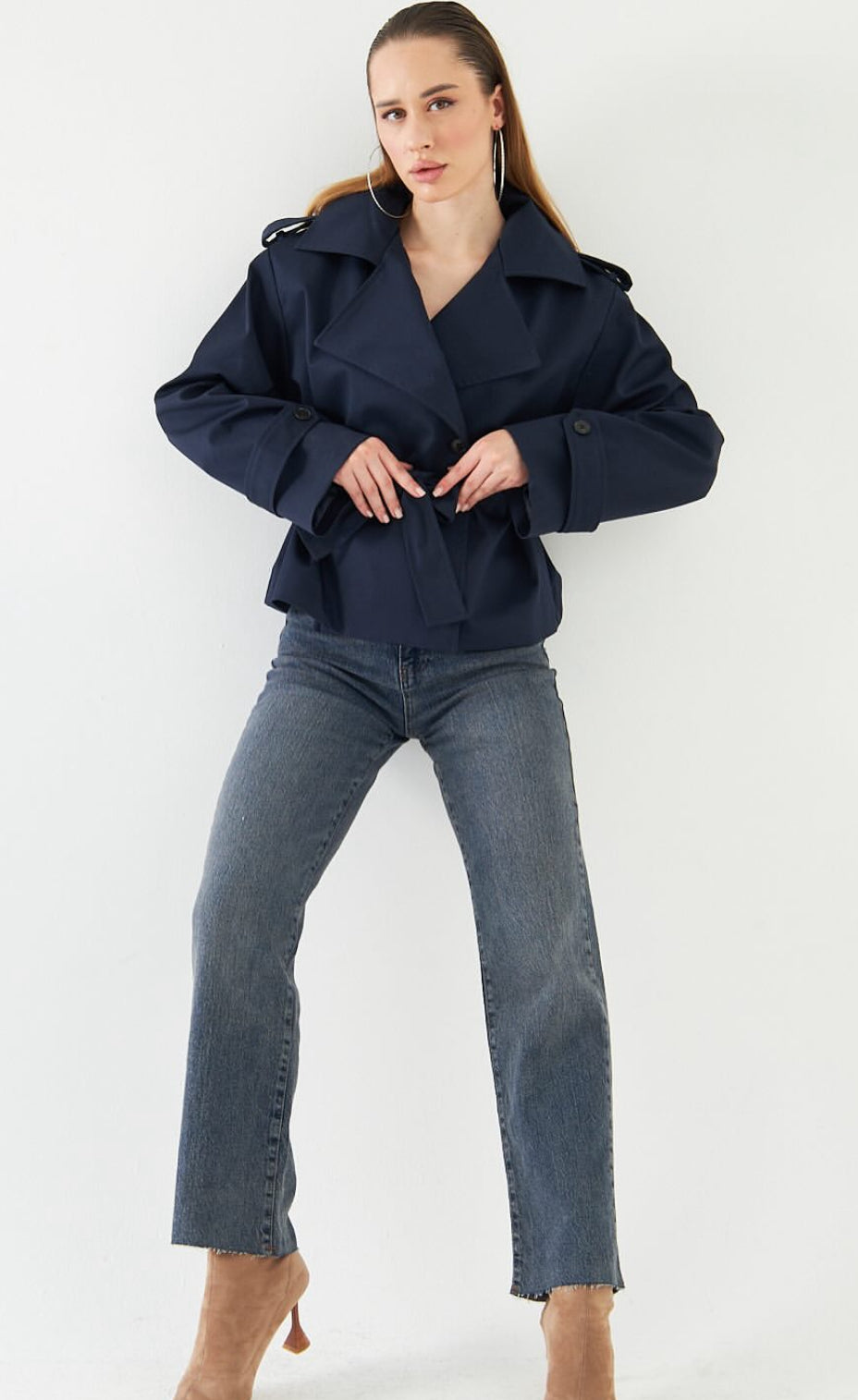 Trench Coat- Navy Blue - Oversized