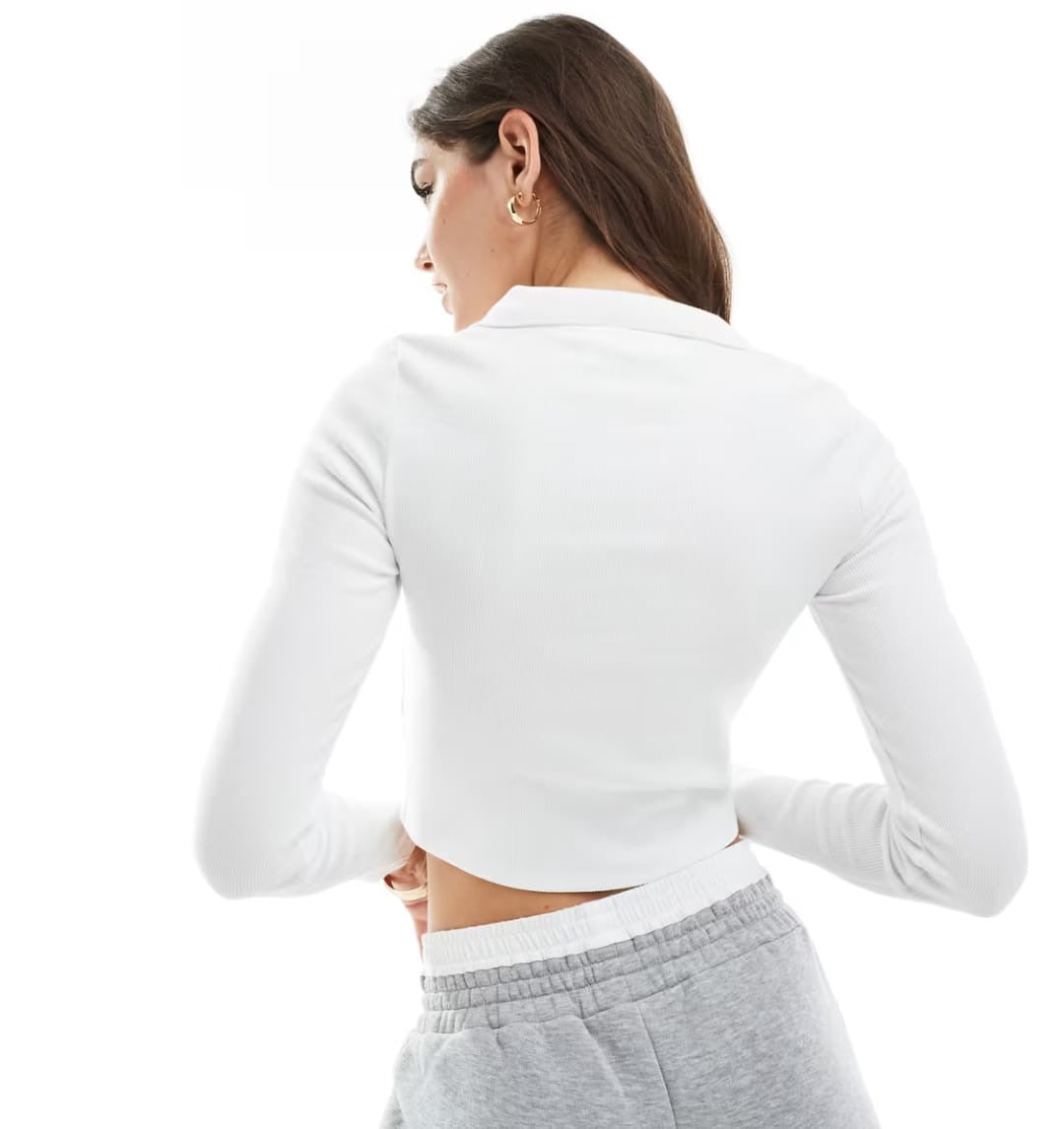 Cropped Polo Top - Long sleeve- Available in Black & White