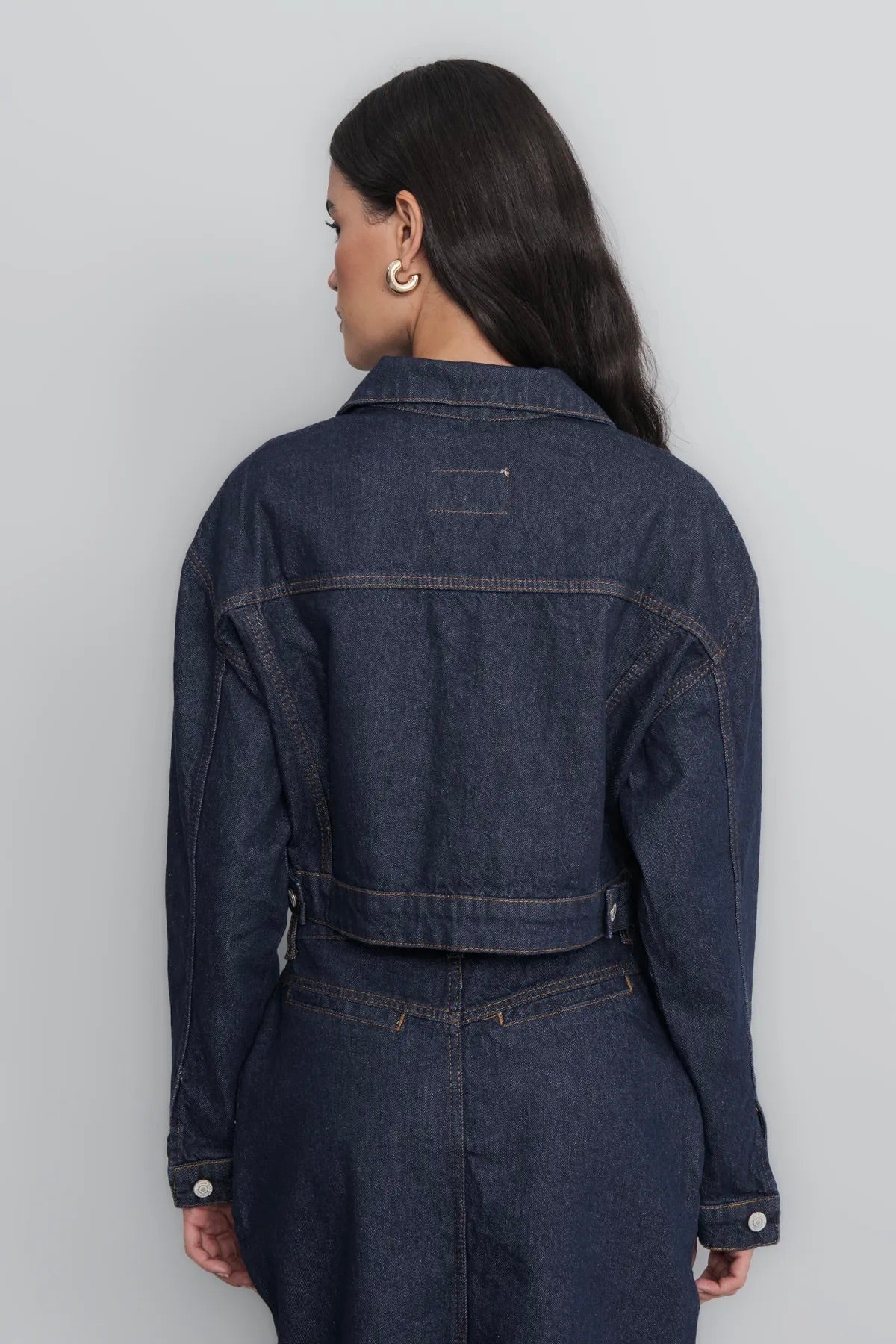 Crop Denim Jacket- Navy Blue - Oversized