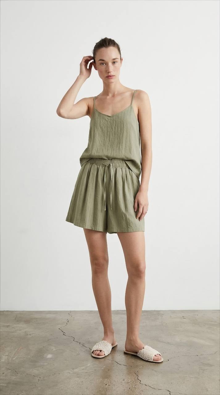 Maya Textured Linen-Blend Cami & Short Set