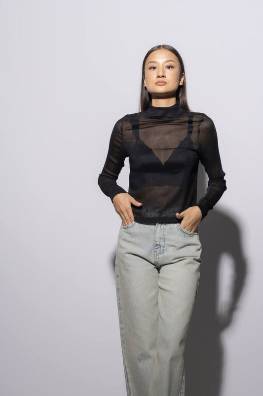 This Sheer Top is the perfect Layering piece has arrived - Black Color -
