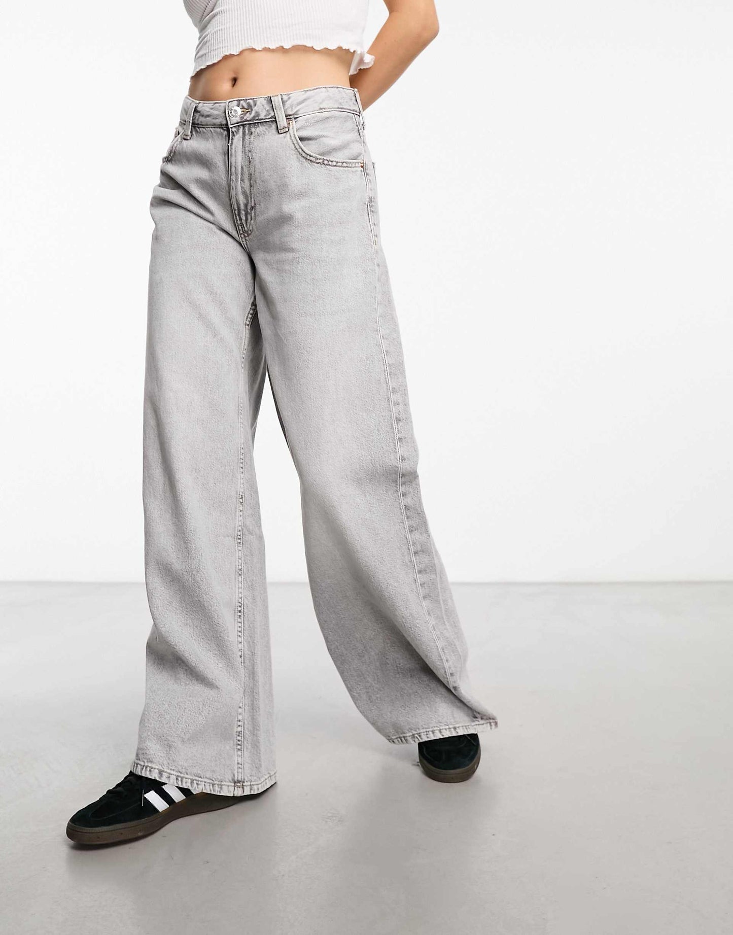 High waisted wide leg jeans in washed grey - Stretchy - Lycra