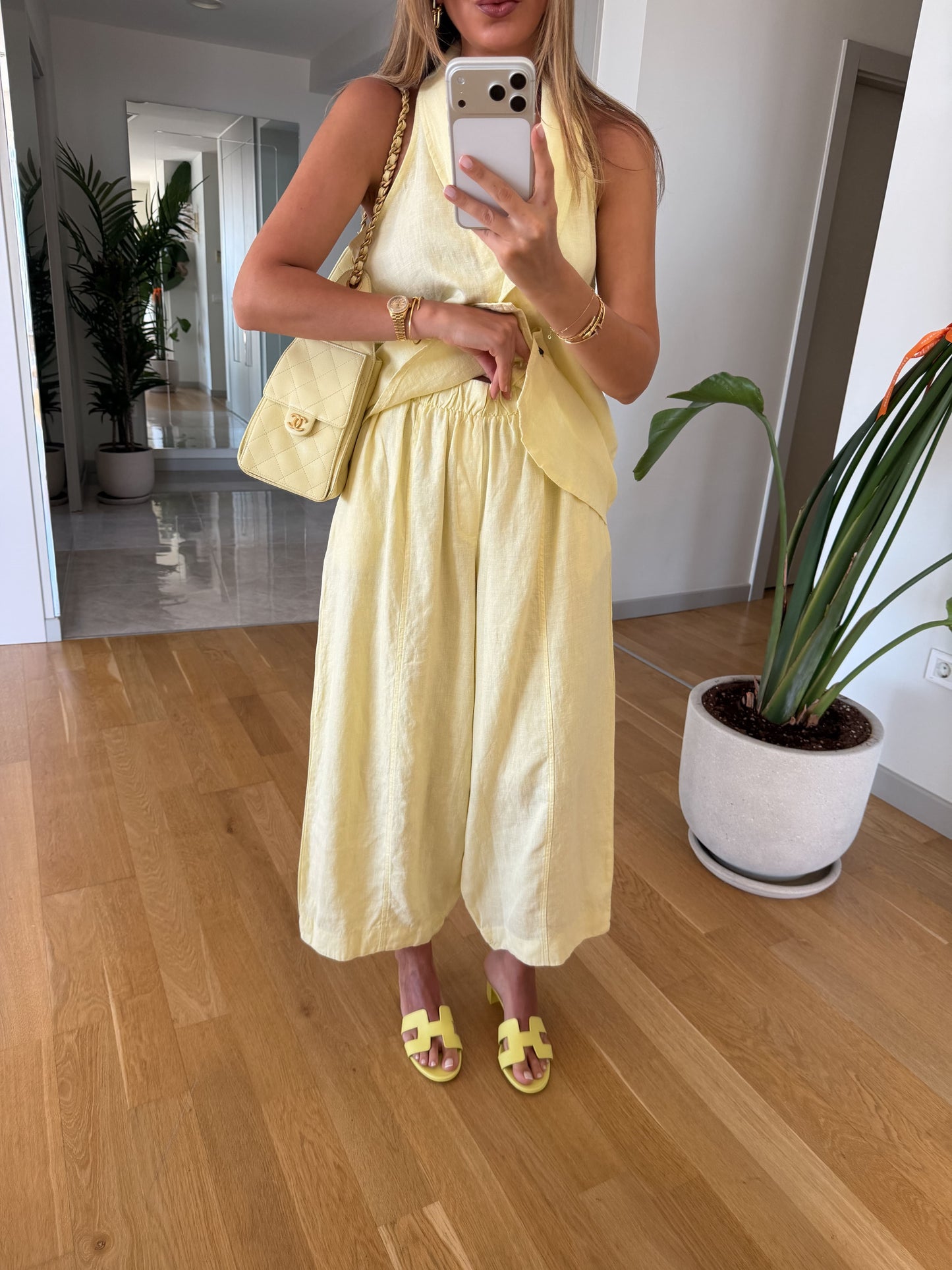 The Resort Halter & Wide-Leg Linen Set in Paste Butter Yellow