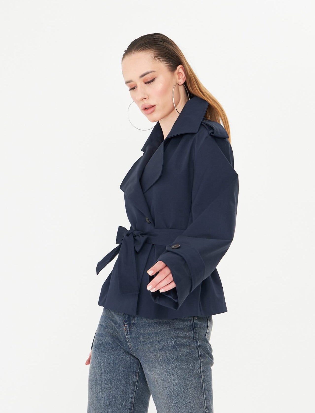 Trench Coat- Navy Blue - Oversized