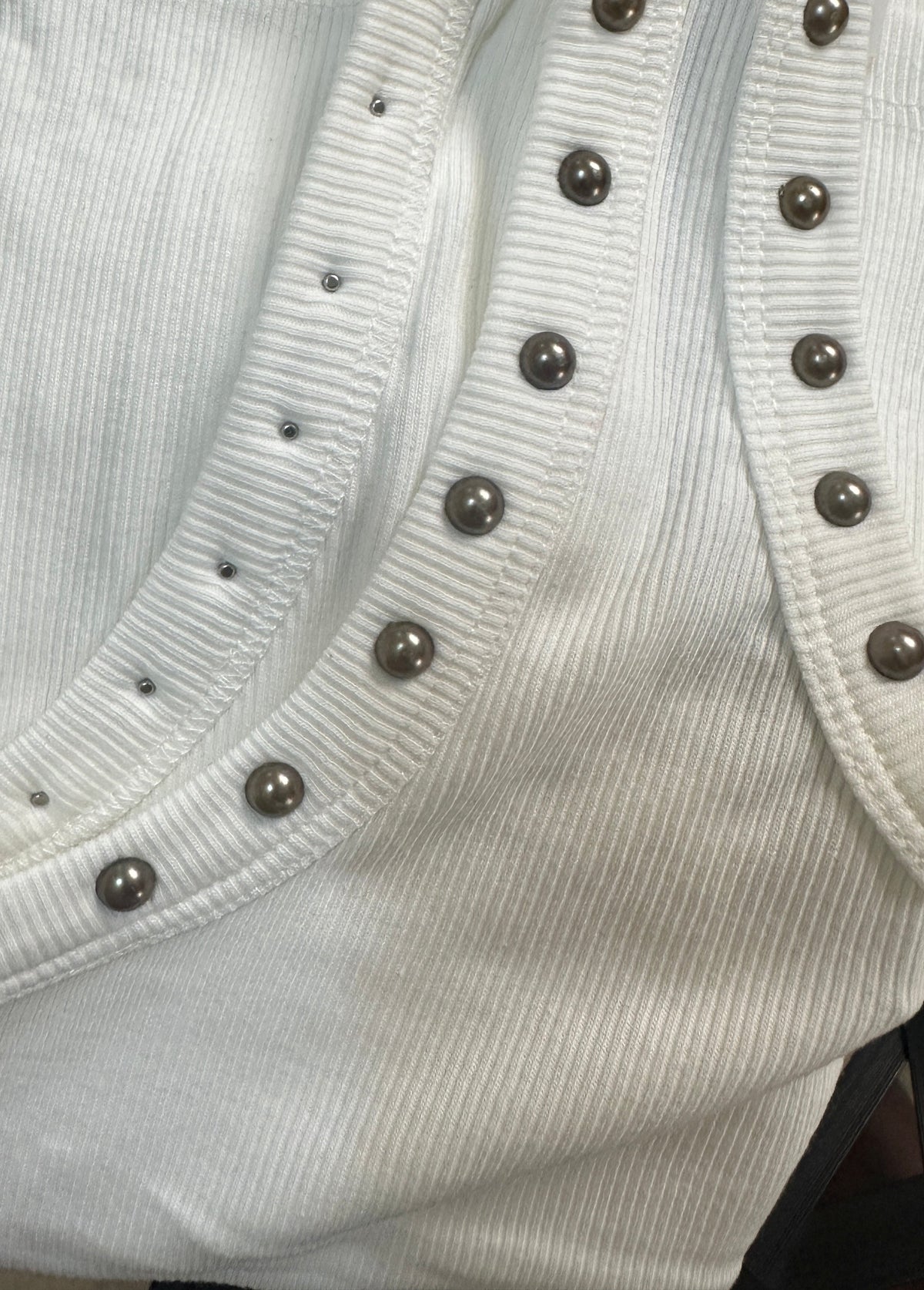 Cleo Studded Ribbed Tank Top -White Color -